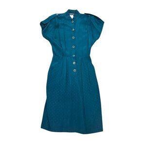 Women’s Vintage All That Jazz Turquoise Midi Dress Shoulder Pads 1980s USA